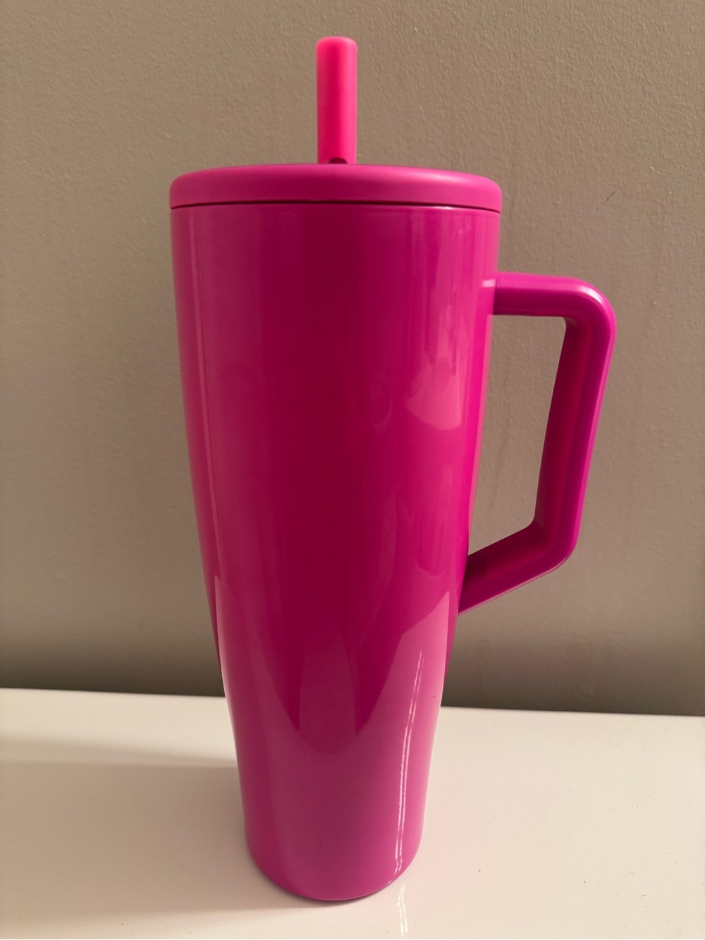 Brumate Hot Pink Insulated Travel Mug with Handle and Straw